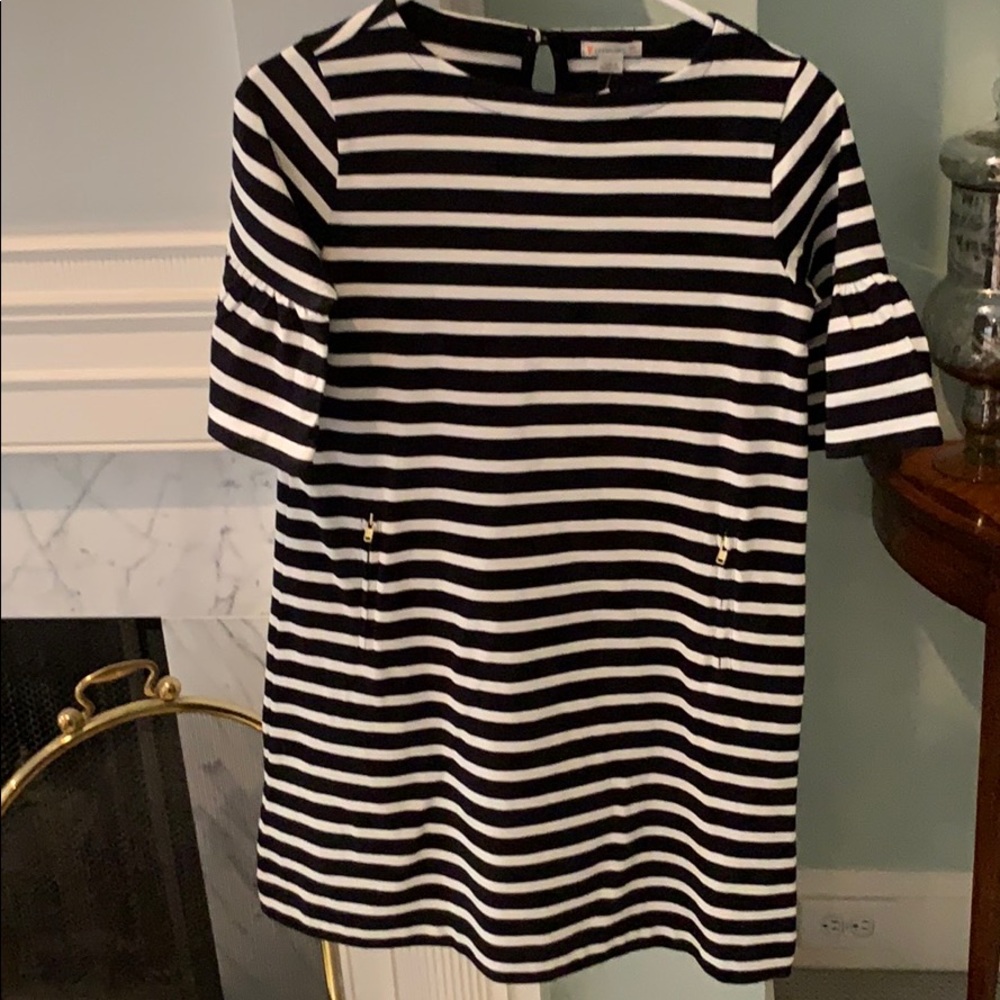 Girls black and white horizontal striped dress